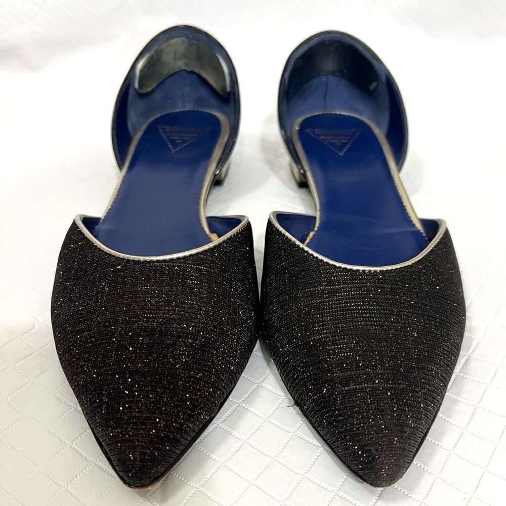 Valentina Rangoni Shimmery Glitter Black Pointed Toe Flats D’Orsay Size 8.5 - Picture 6 of 15